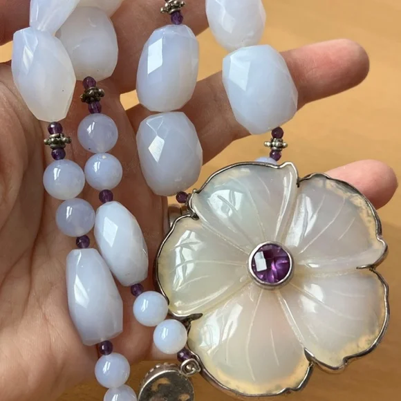 CHARLES ALBERT CHALCEDONY AMETHYST STERLING SILVER NECKLACE PENDANT PIN BROOCH